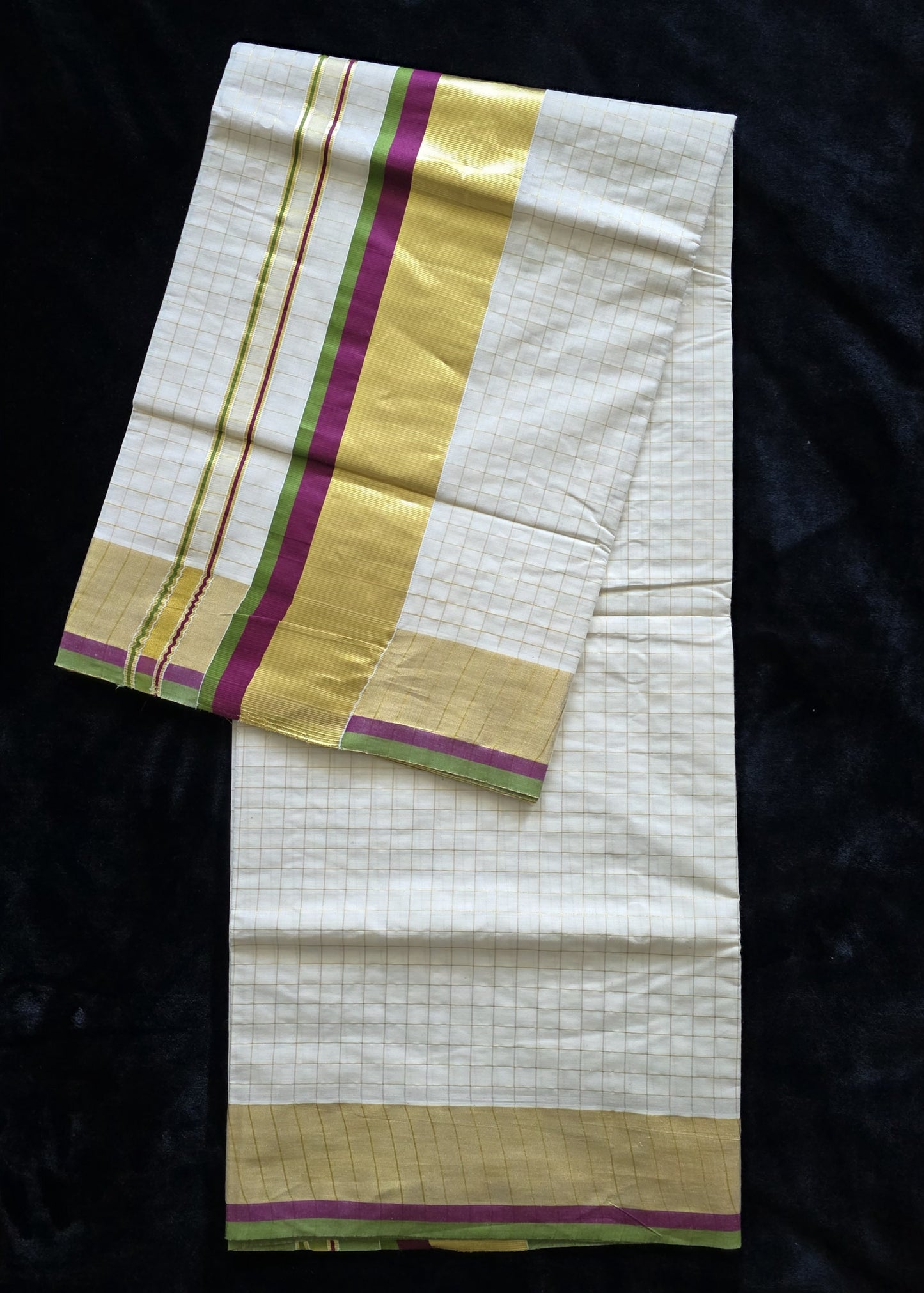 Kerala Traditional set saree -Olive green and wine red