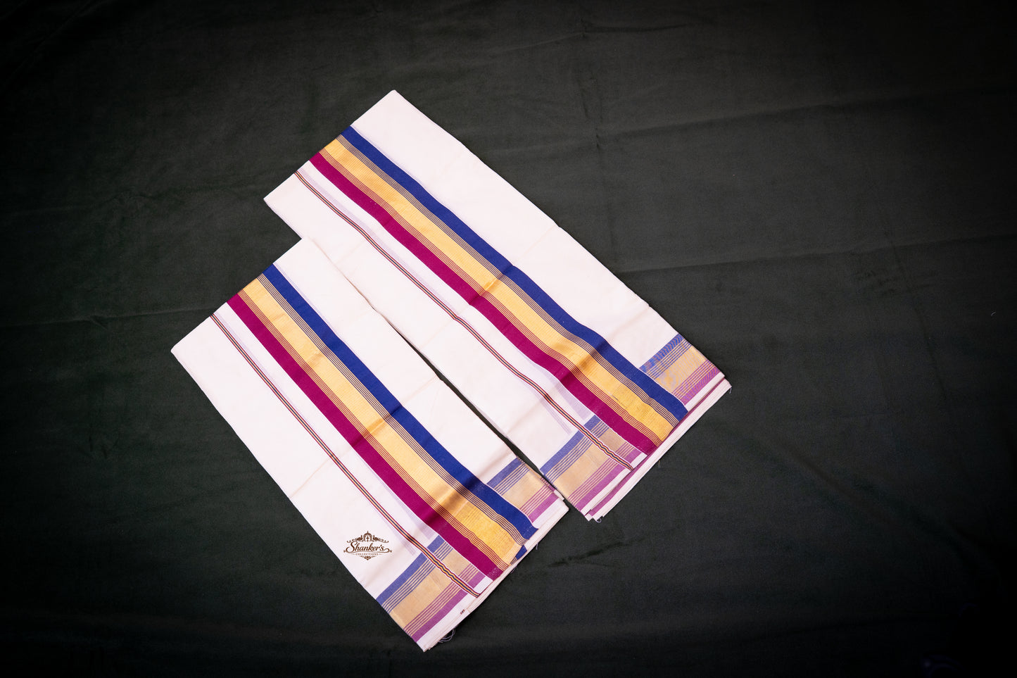 Kerala Traditional Set Mundu - Blue and Red