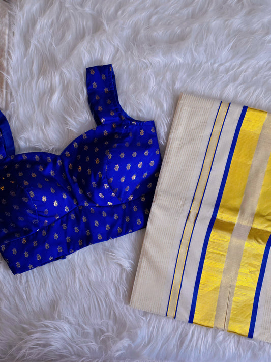 Kerala kasavu saree with blouse combo 5