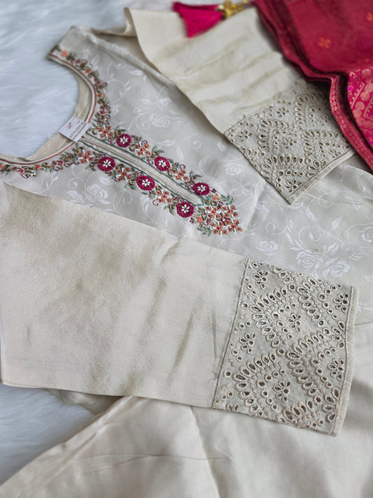 Premium 3 piece set with pink color dupatta