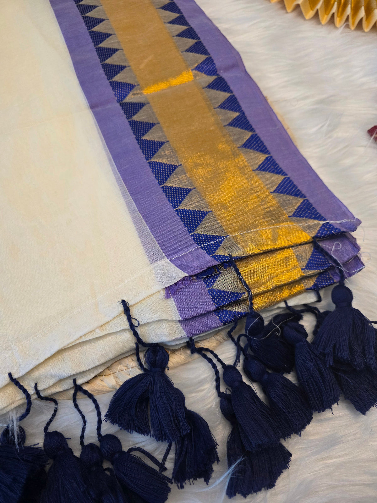 Mulcotton saree - temple border design- violet