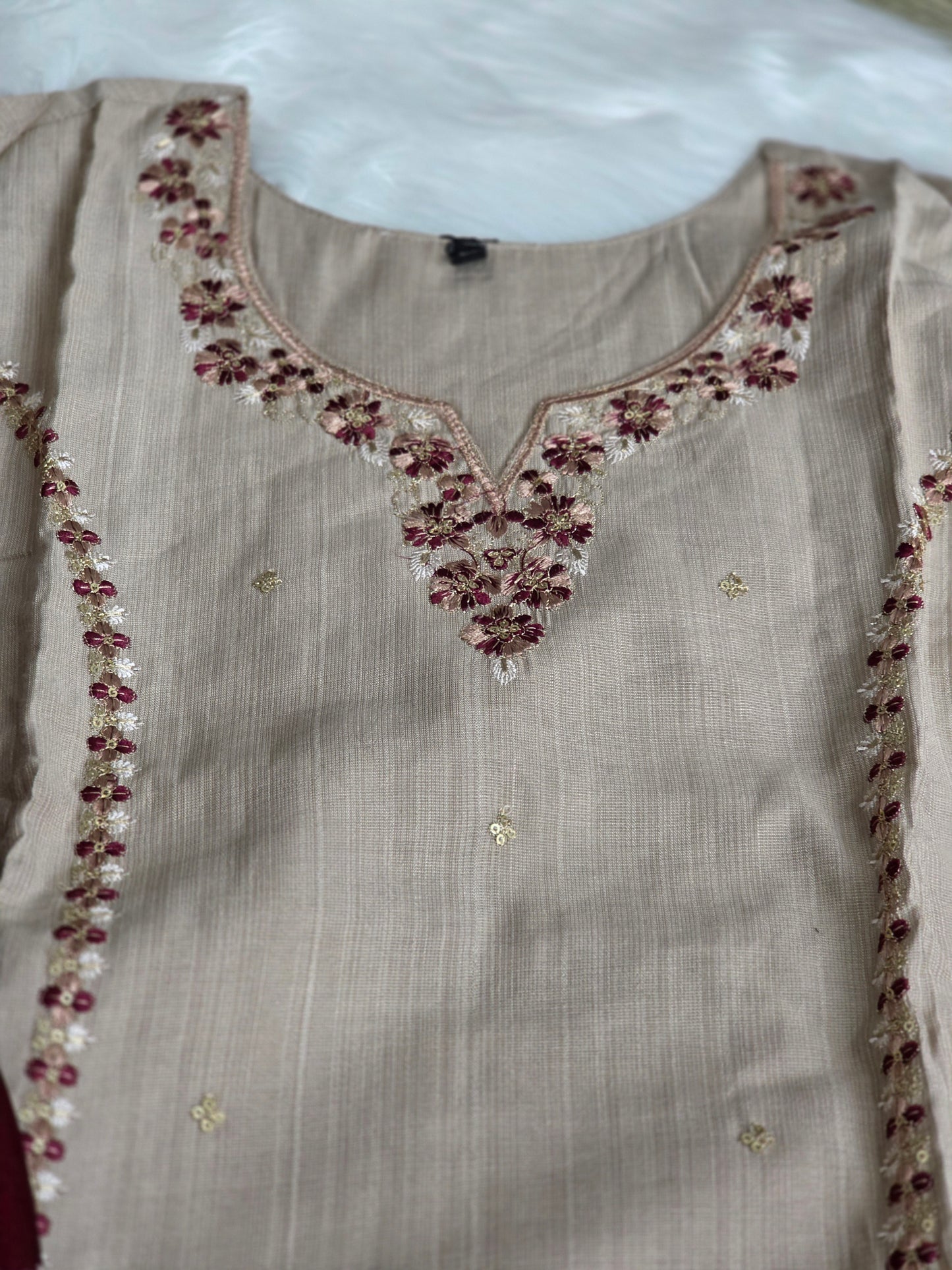 3 piece set - meroon and cream combo