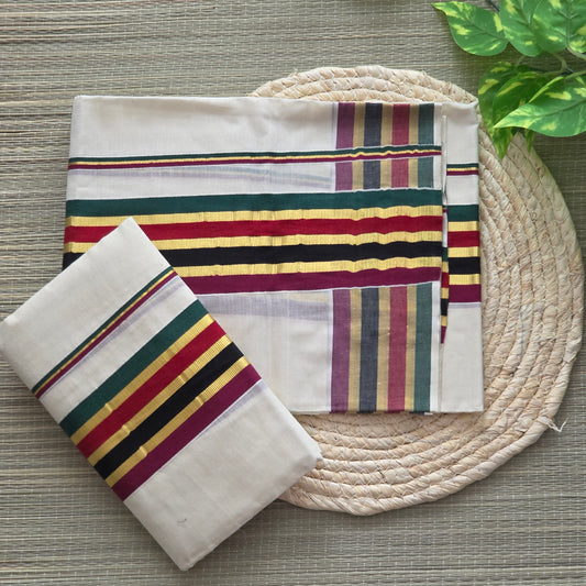 Set Mund - multi color border and kasavu