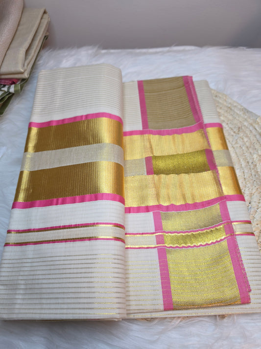 Premium Kerala set saree - pink