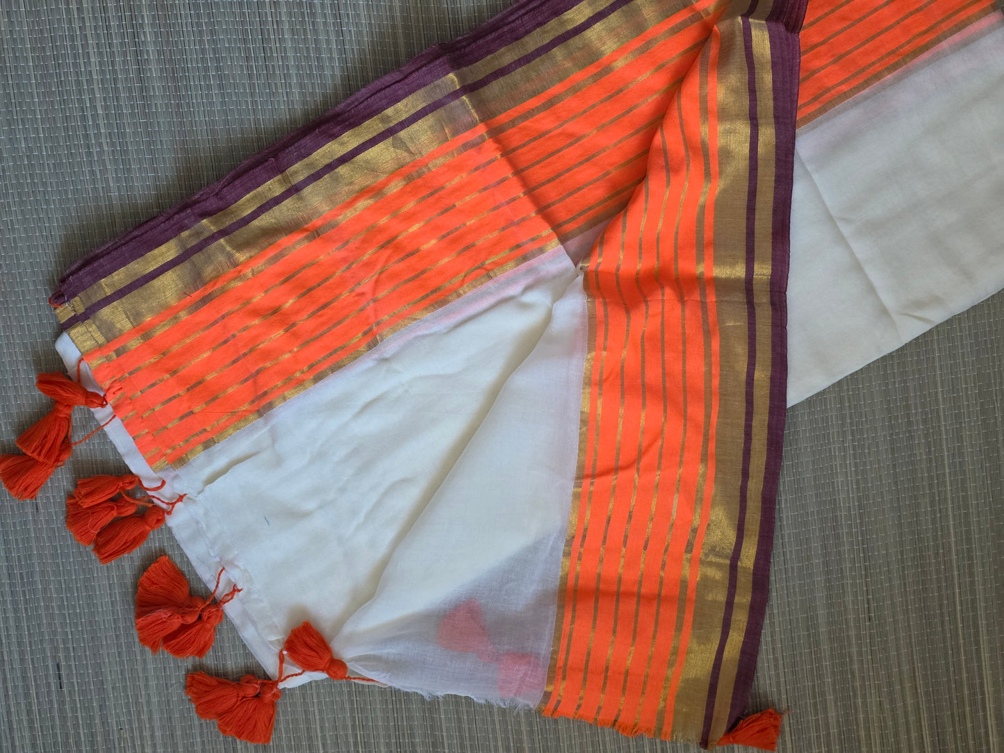 Mulcotton saree - orange