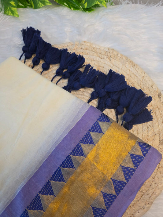 Mulcotton saree - temple border design- violet