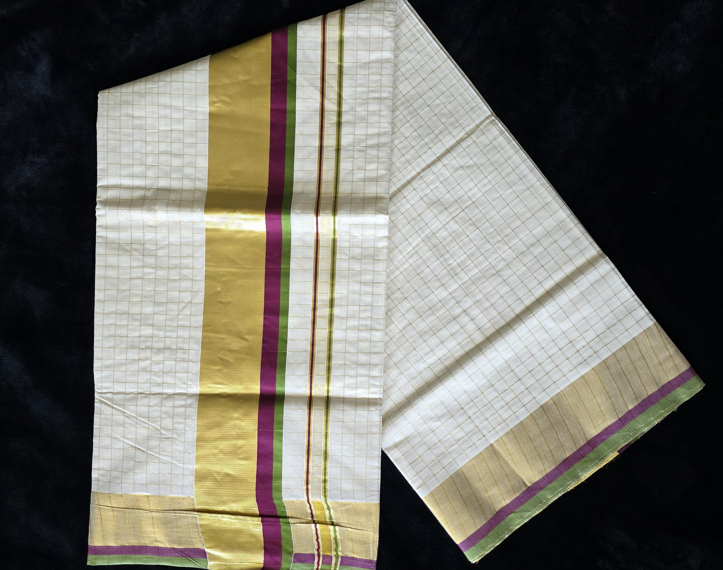 Kerala Traditional set saree -Olive green and wine red