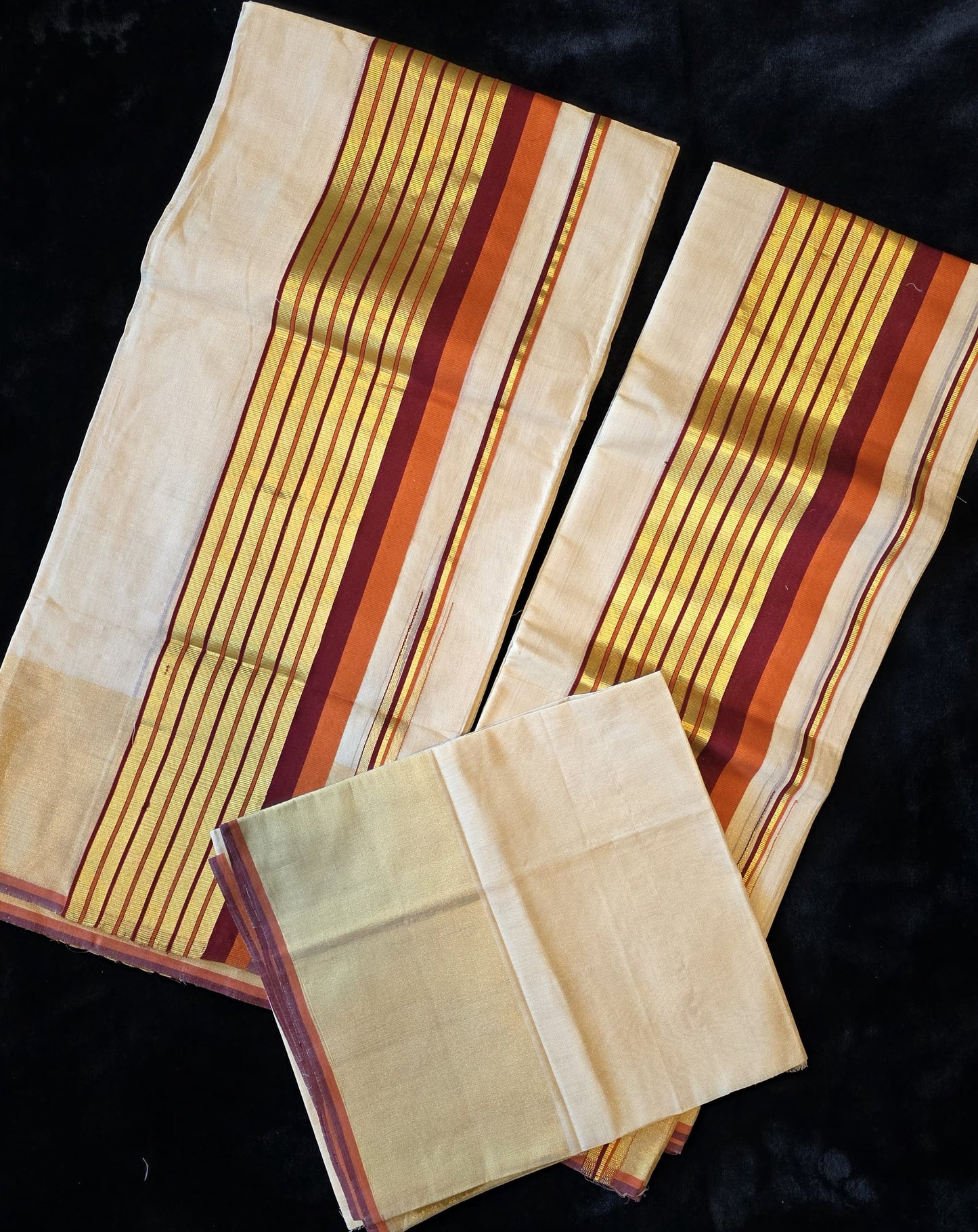 Pure Handloom Tissue Set mund-Rust Orange and Meroon