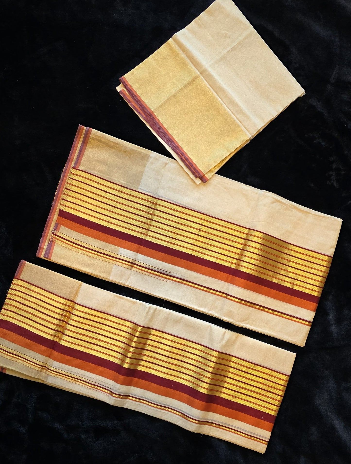 Pure Handloom Tissue Set mund-Rust Orange and Meroon