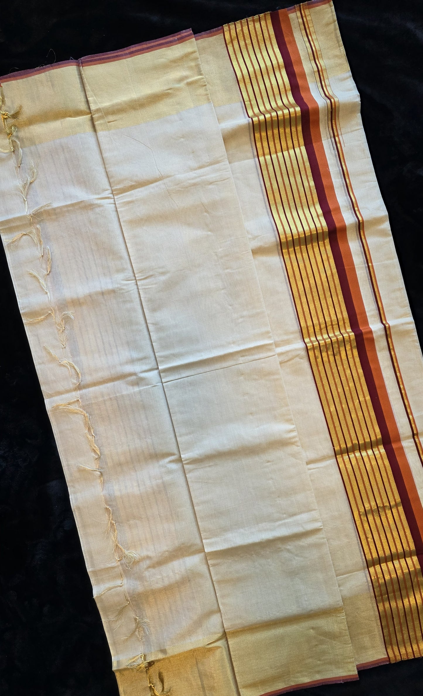 Pure Handloom Tissue Set mund-Rust Orange and Meroon