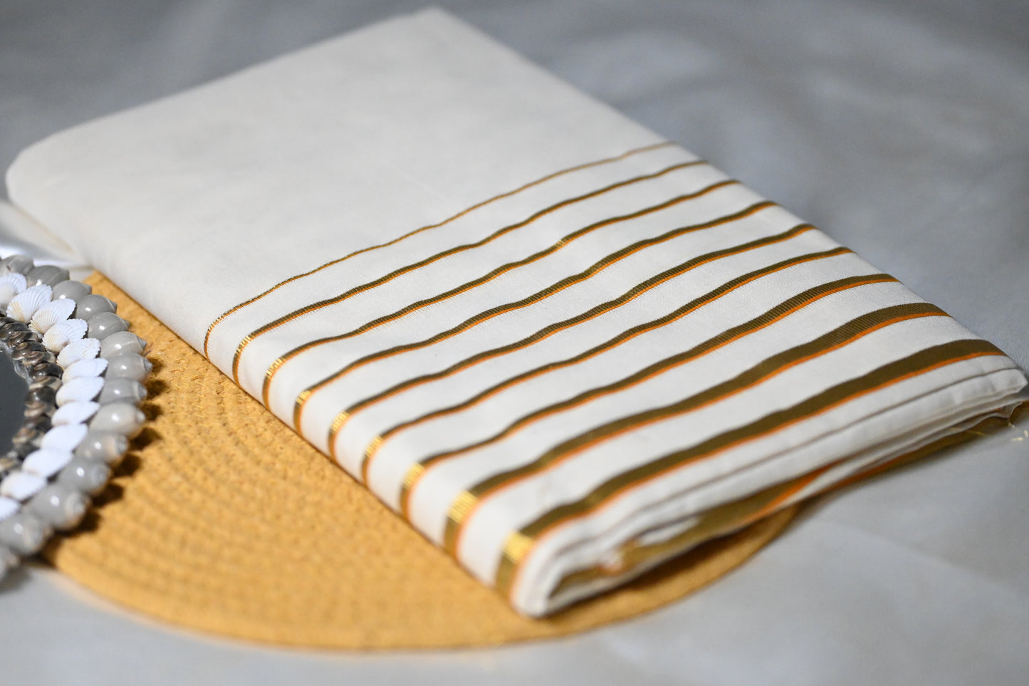 Onam Special Stripped saree - Yellow