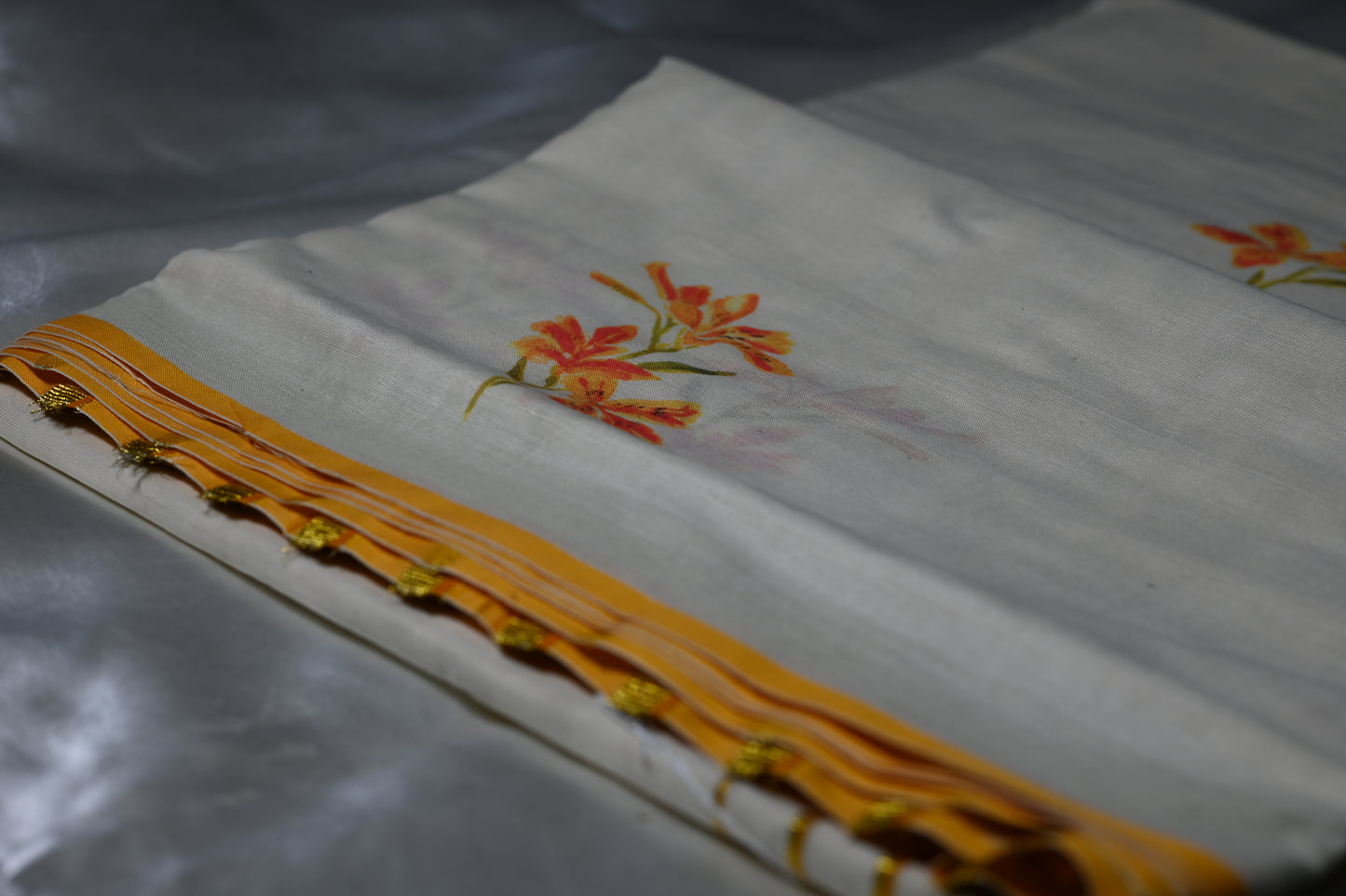 Onam Special Stripped saree - Yellow