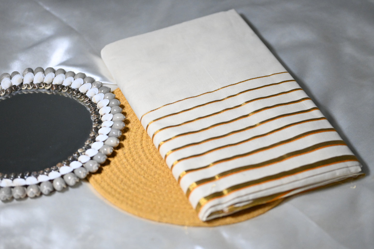 Onam Special Stripped saree - Yellow