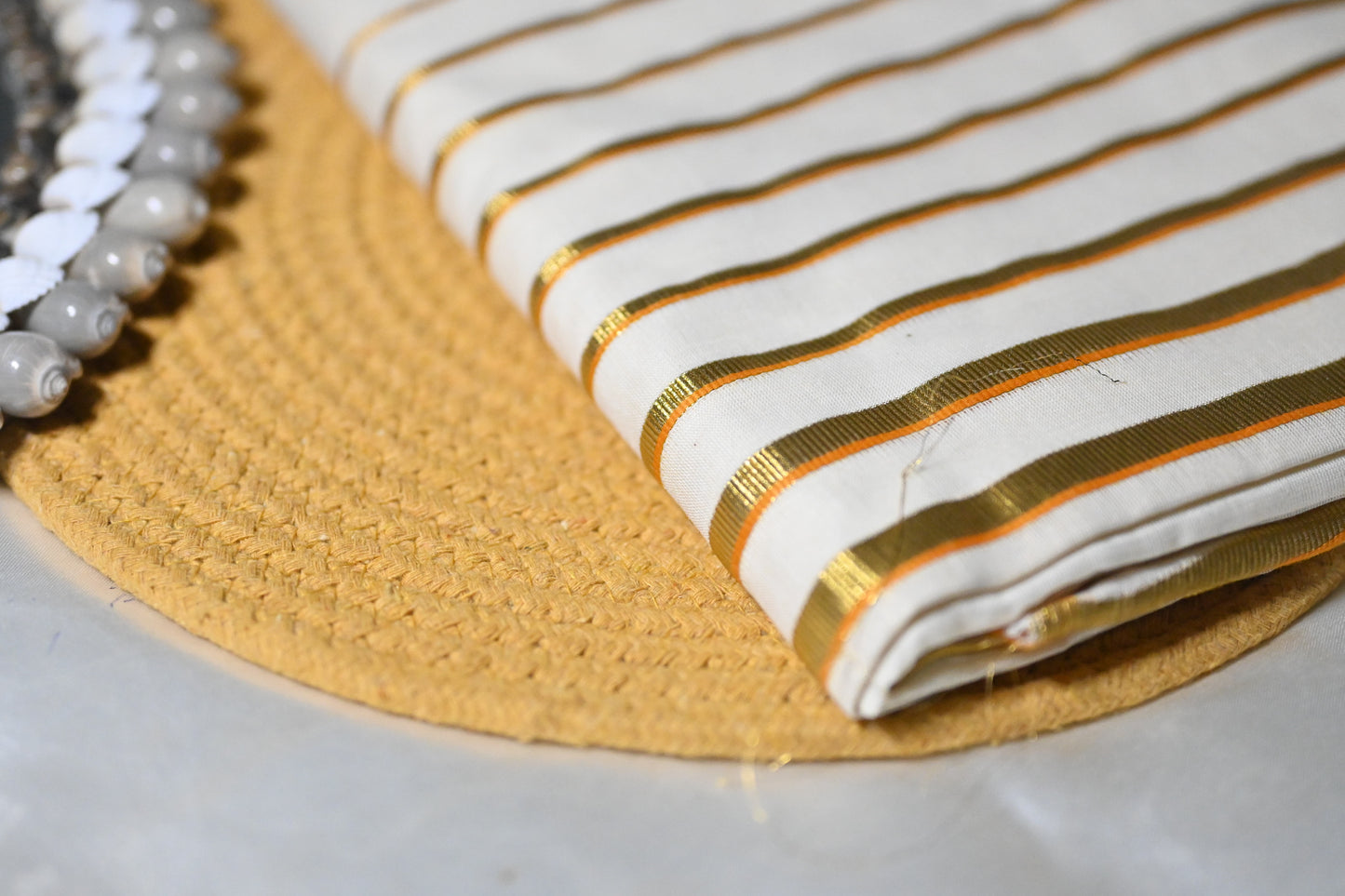 Onam Special Stripped saree - Yellow