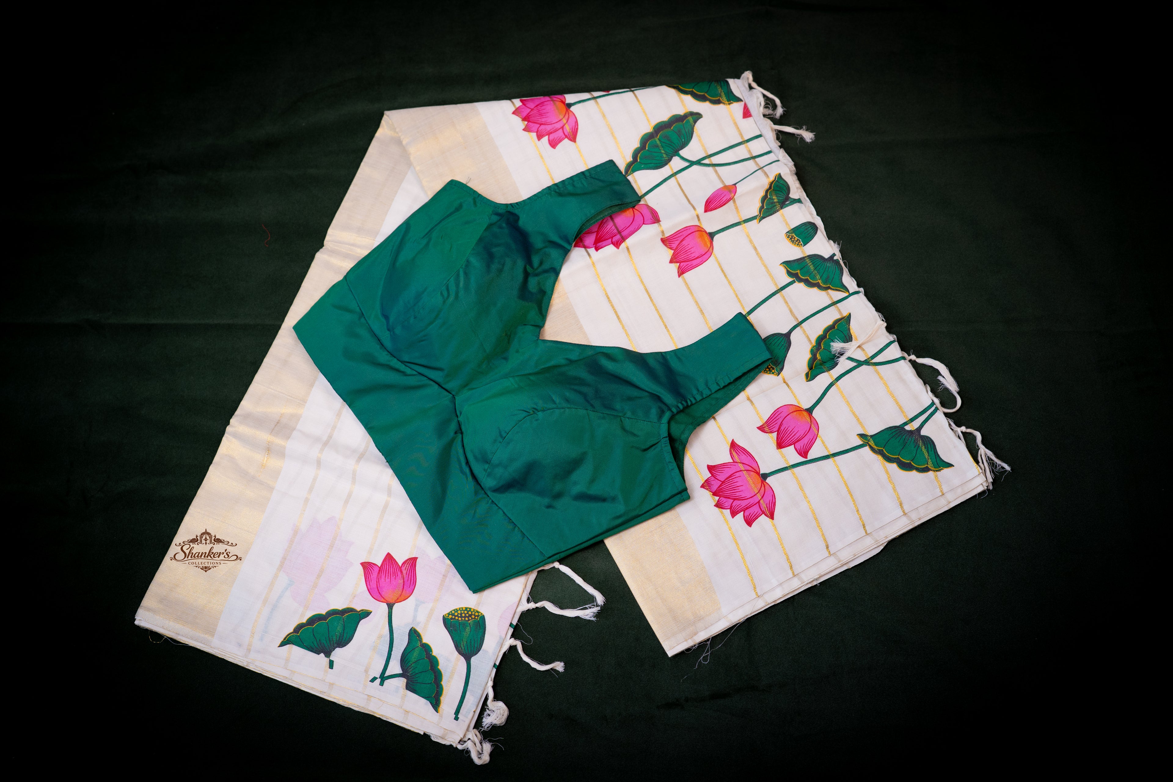 Combo - Kerala Traditional Lotus saree with blouse - Pink