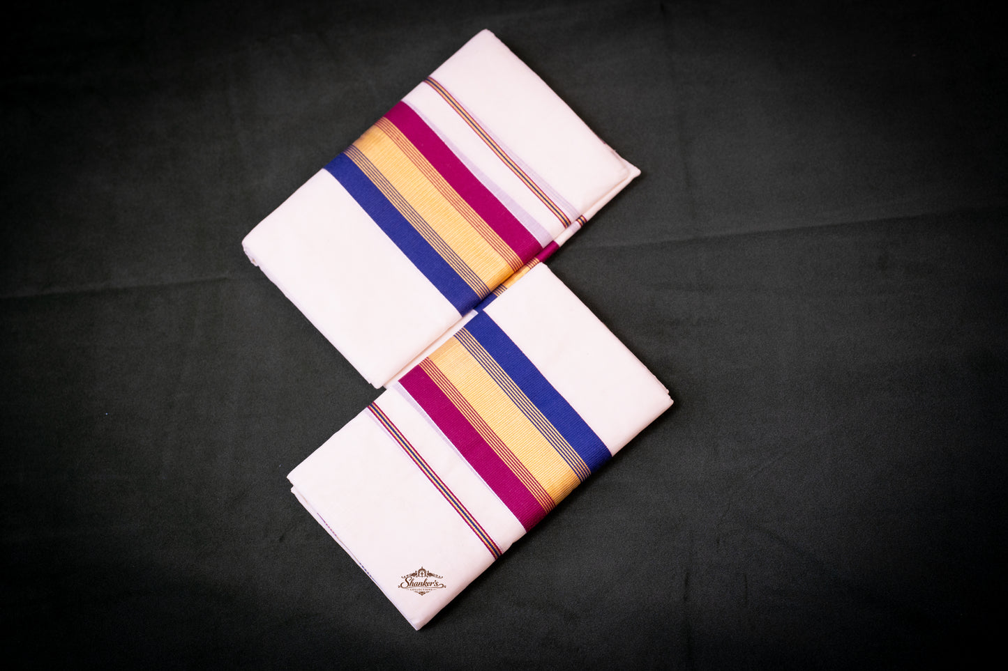 Kerala Traditional Set Mundu - Blue and Red