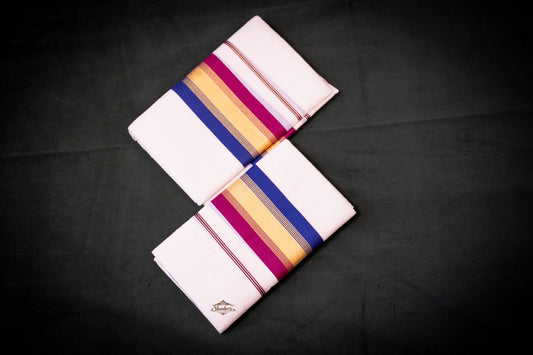 Kerala Traditional Set Mundu - Blue and Red