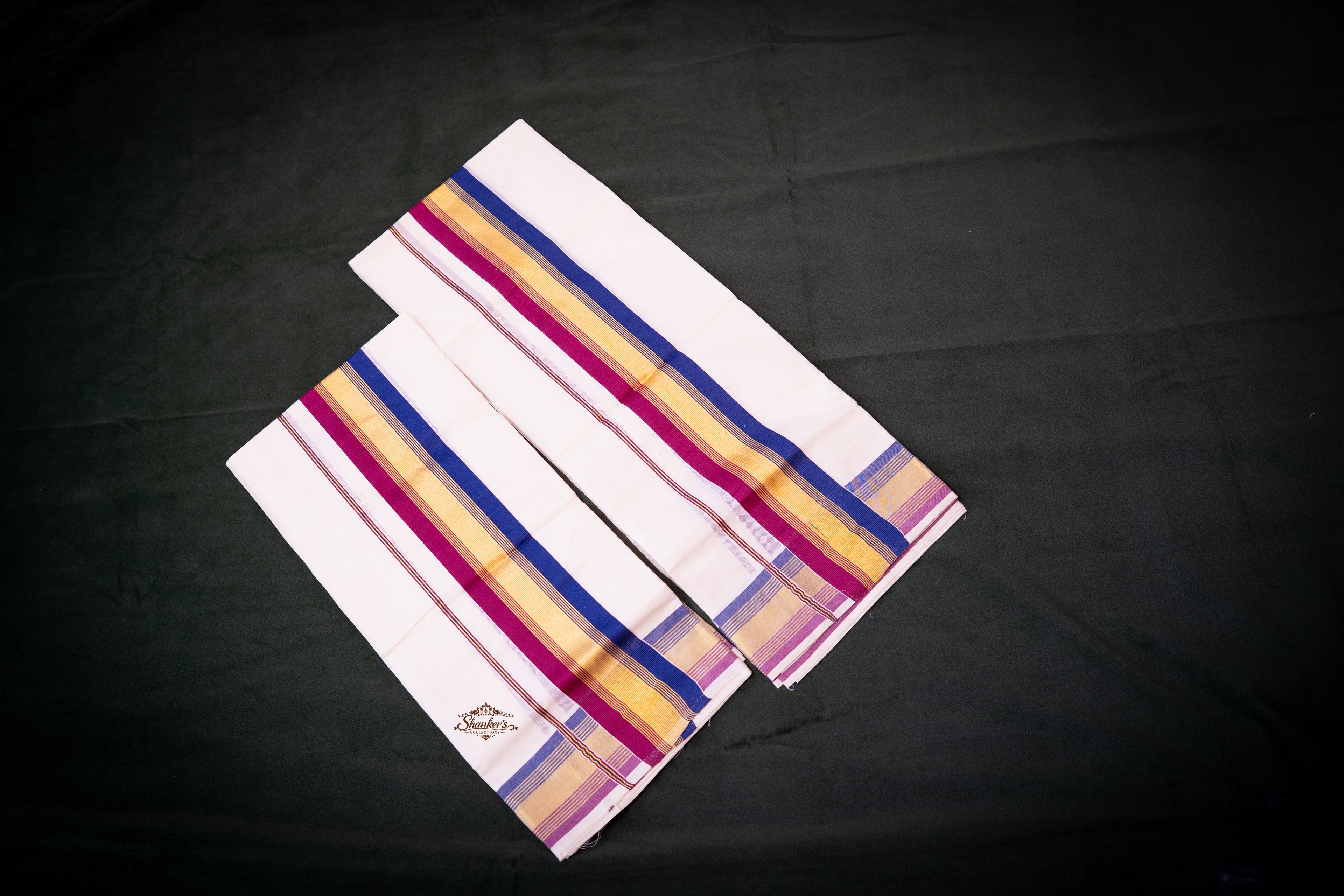 Kerala Traditional Set Mundu - Blue and Red