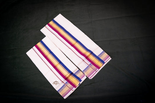 Kerala Traditional Set Mundu - Blue and Red