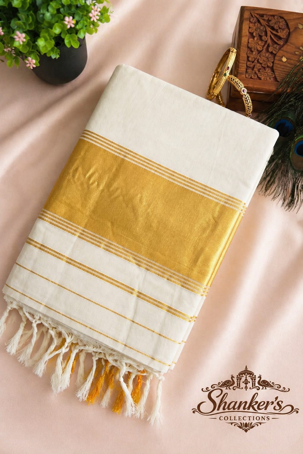Handloom Replica Golden Kerala Traditional Saree
