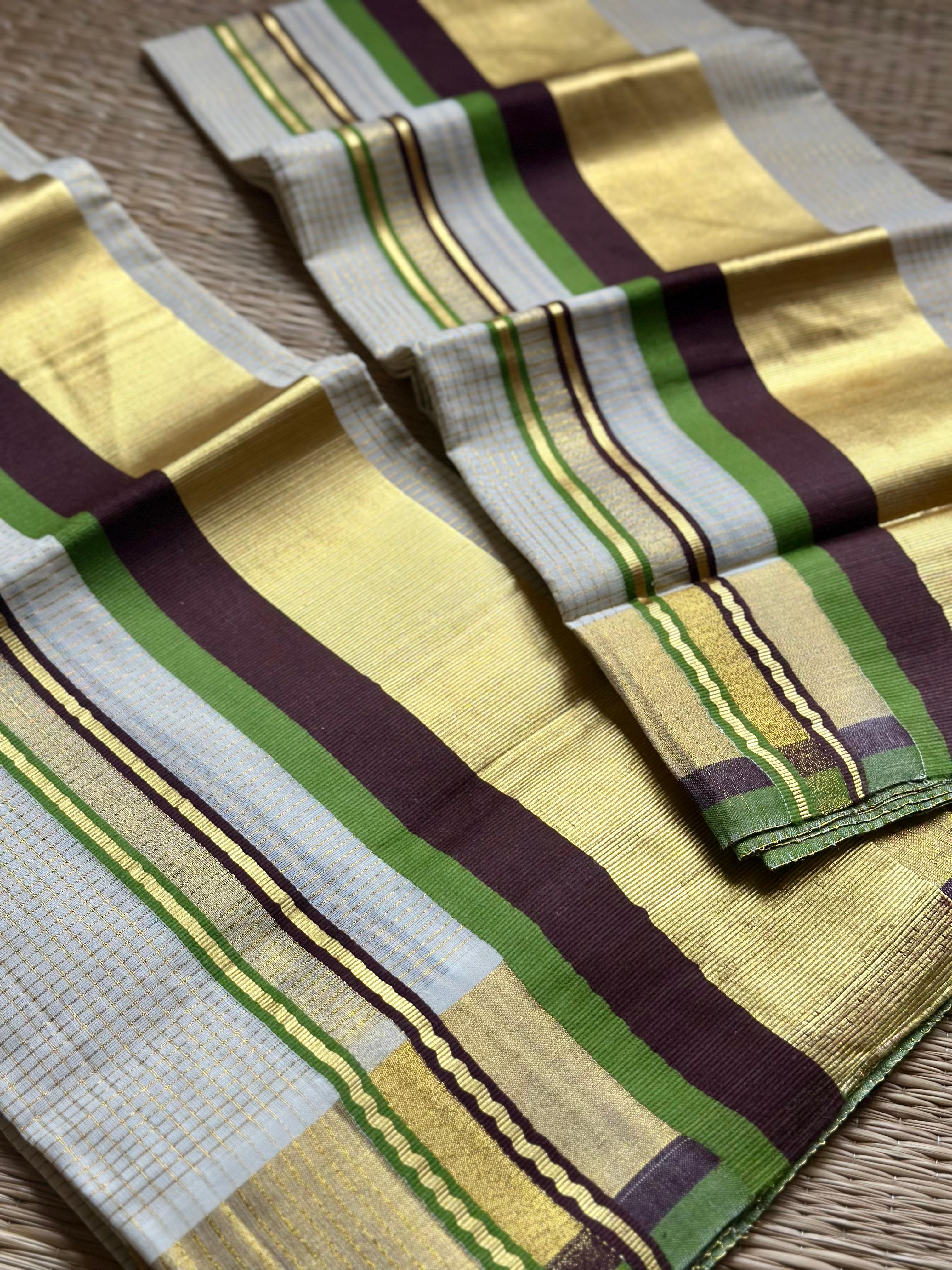 Olive Green -Brown Set mundu