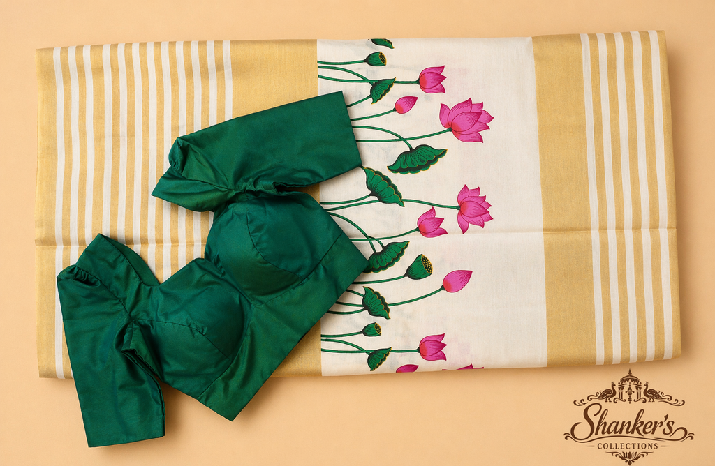 Lotus Design Kerala Traditional Saree
