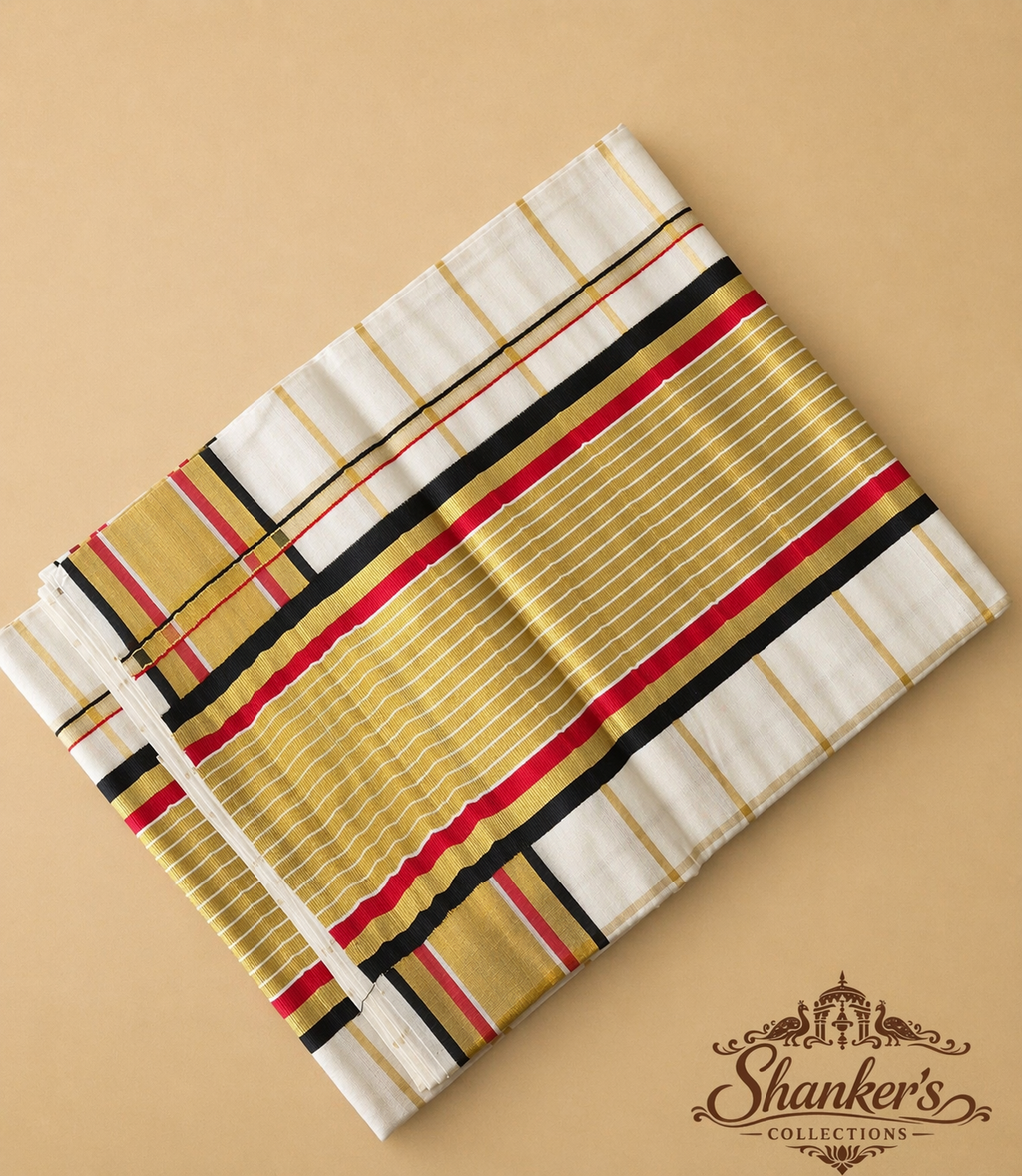 Handloom Replica Kerala Traditional Saree Red and Black