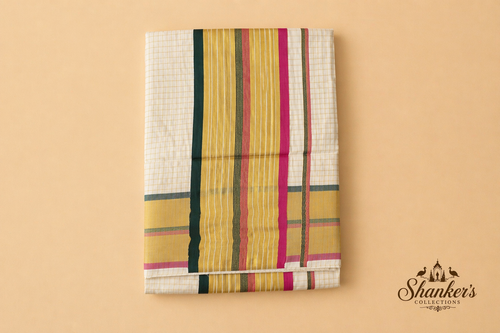 Kerala traditional Saree - Green and Pink