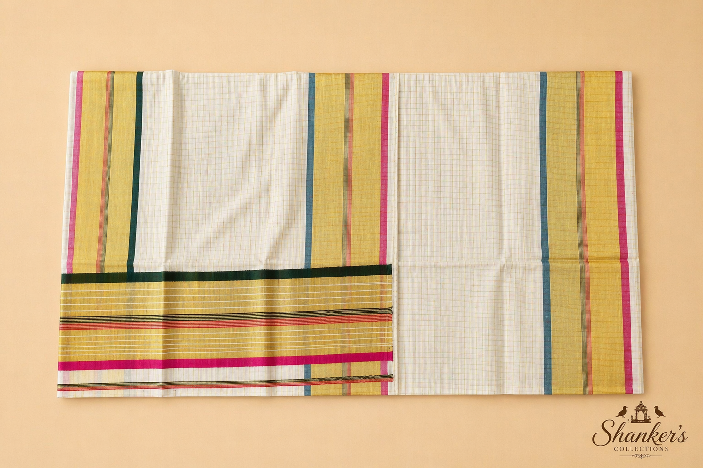 Kerala traditional Saree - Green and Pink