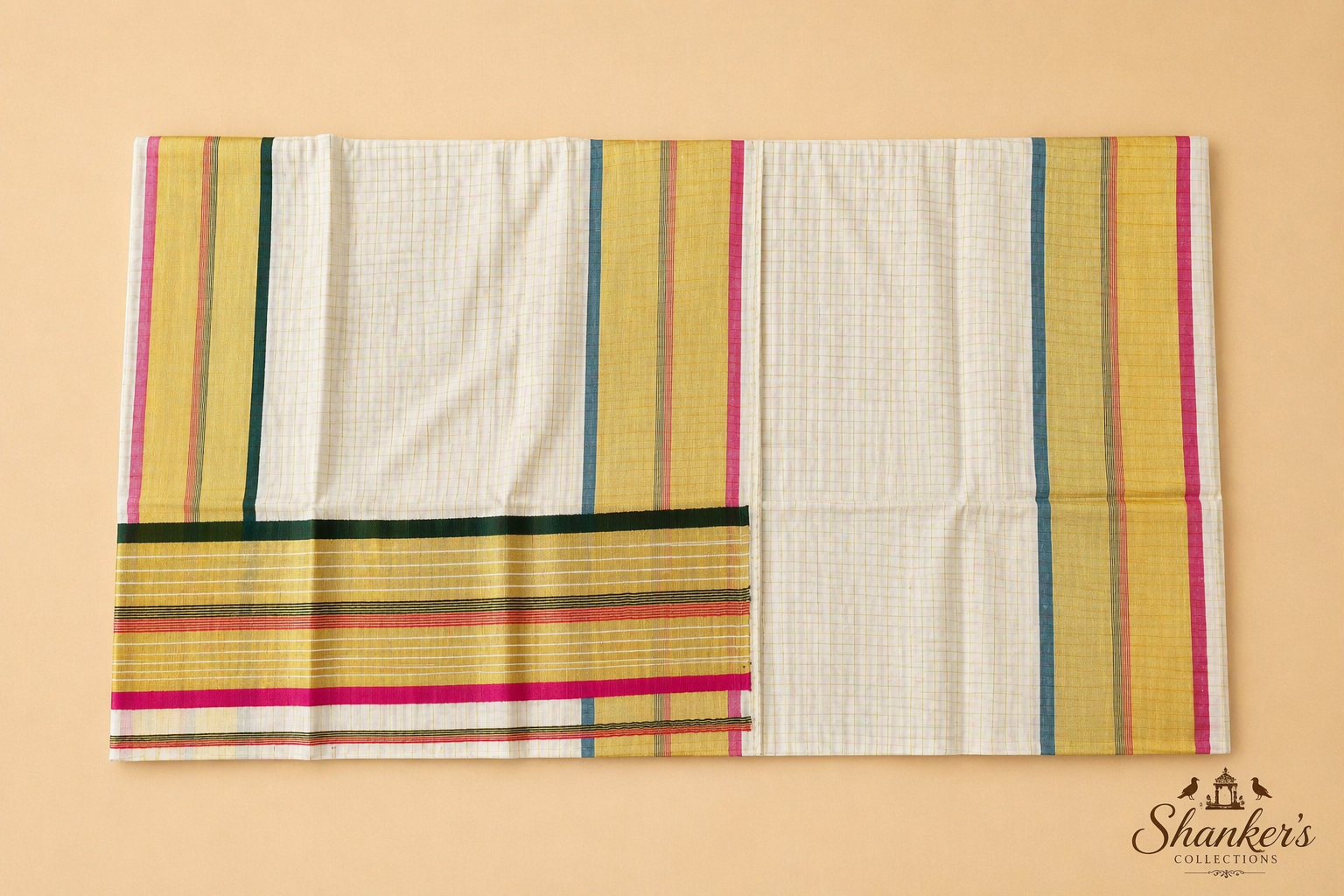 Kerala traditional Saree - Green and Pink