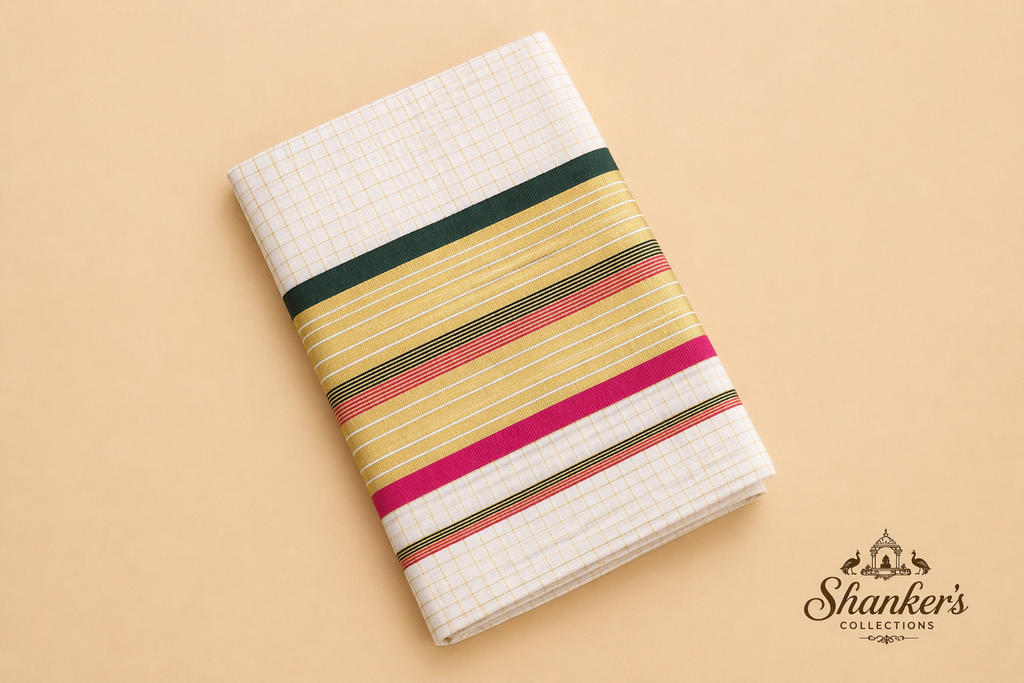 Kerala traditional Saree - Green and Pink