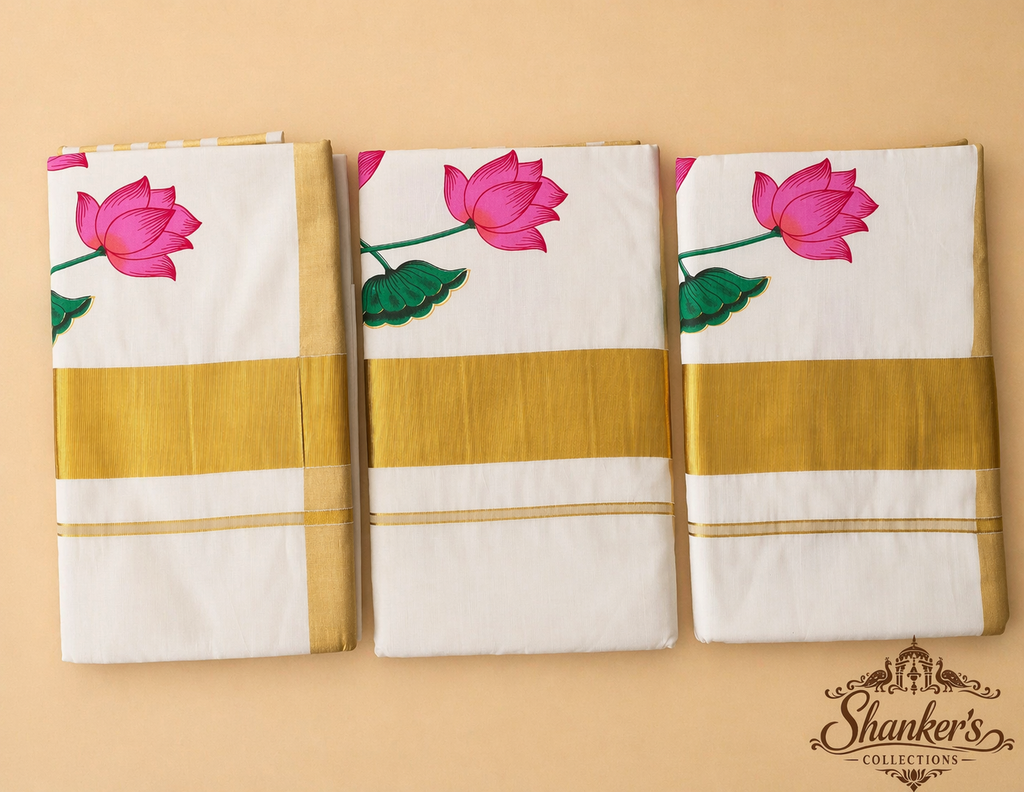 Lotus Design Kerala Traditional Saree
