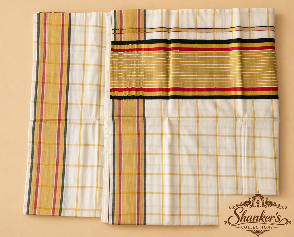 Handloom Replica Kerala Traditional Saree Red and Black