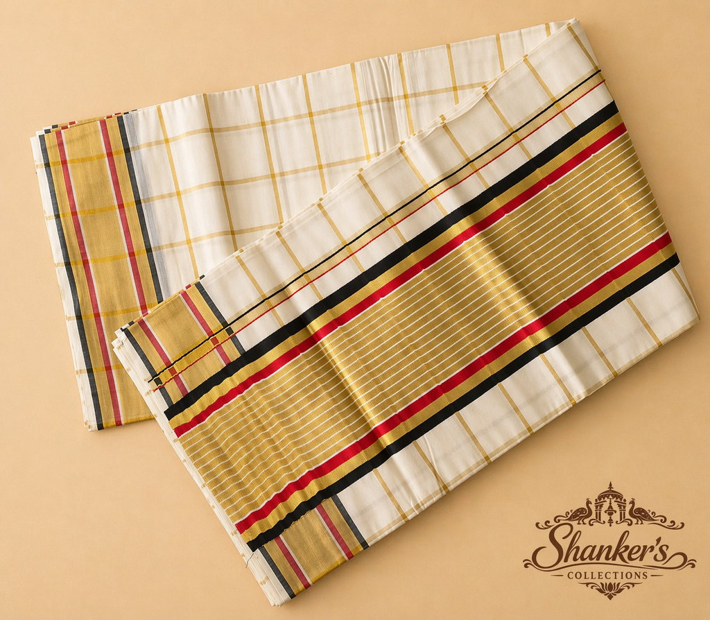 Handloom Replica Kerala Traditional Saree Red and Black