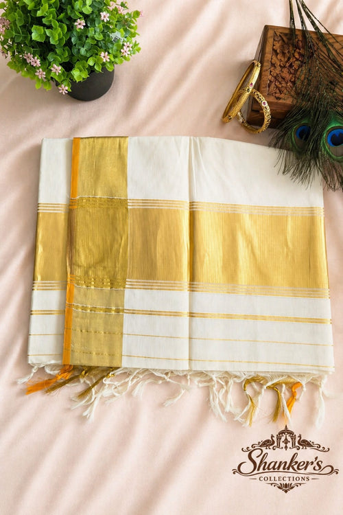 Handloom Replica Golden Kerala Traditional Saree