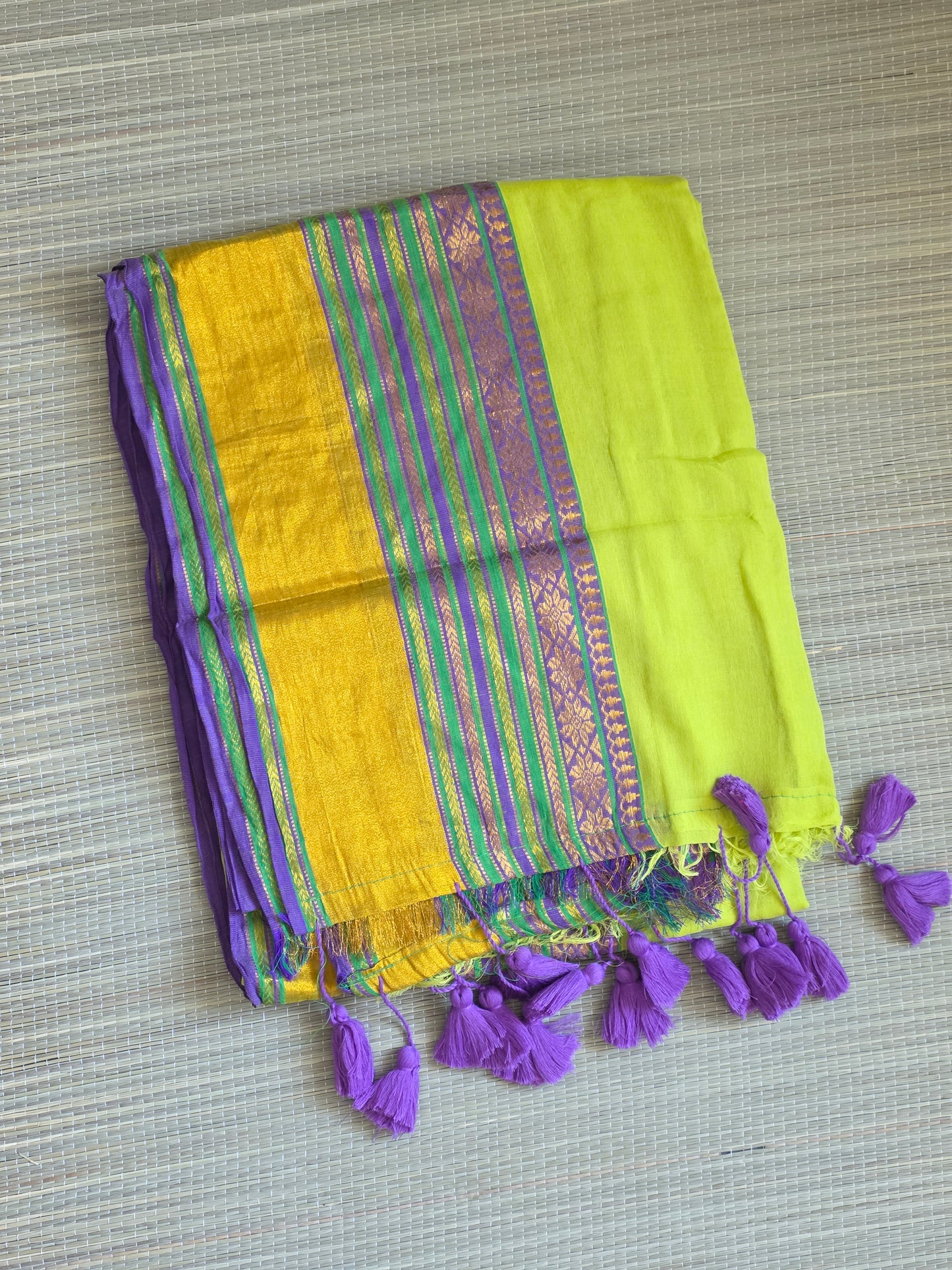 Mulcotton sarees - Kanchi border green