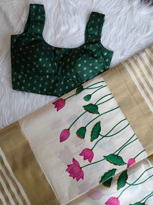 Kerala saree with blouse combo 8