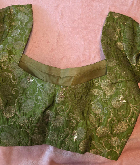 Readymade blouse brocade - olive green