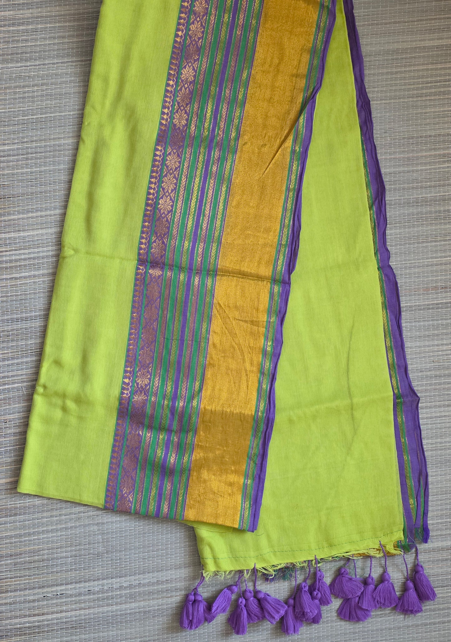 Mulcotton sarees - Kanchi border green