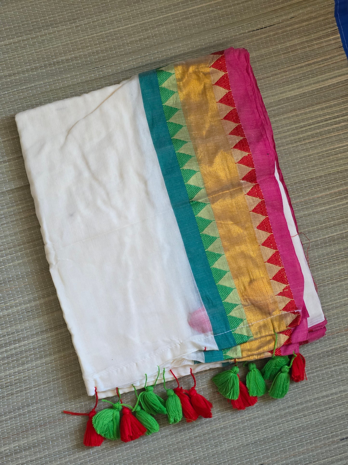 Mulcotton - temple border design - green and red