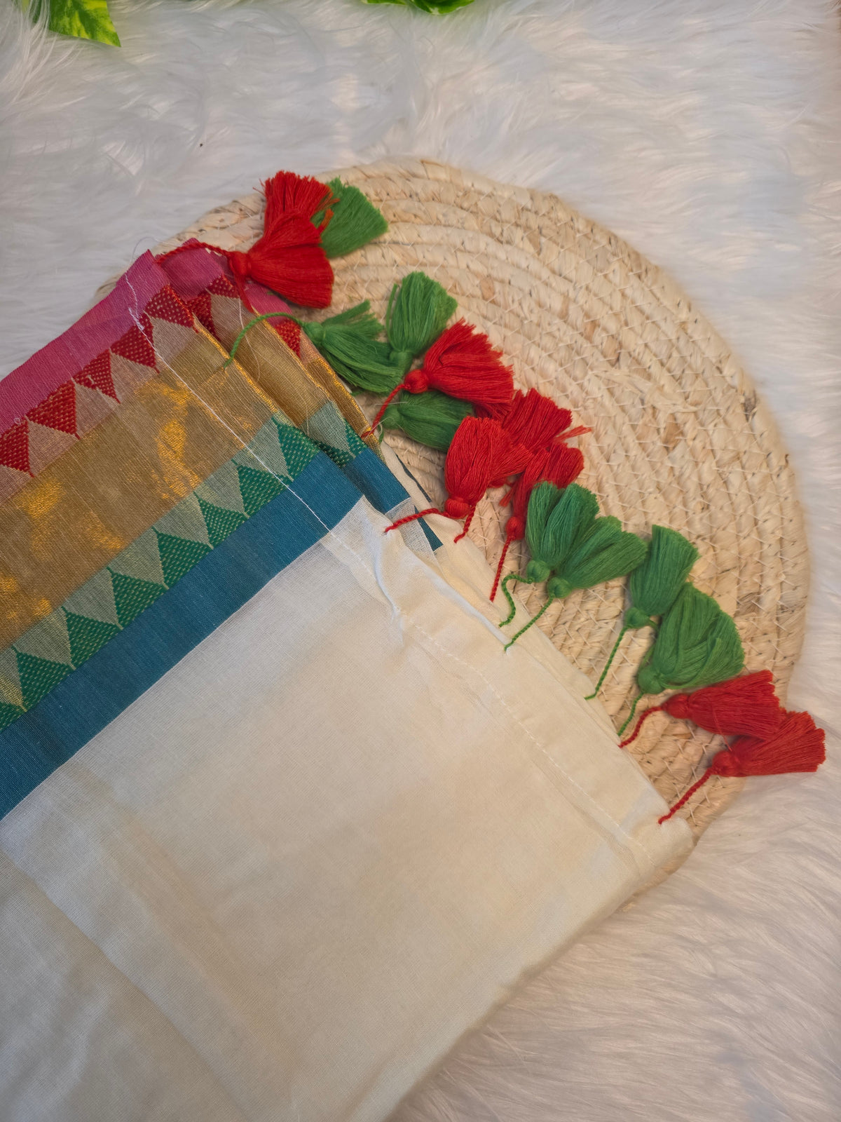 Mulcotton - temple border design - green and red