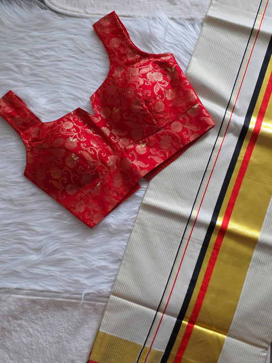 Kerala saree and blouse Combo 2
