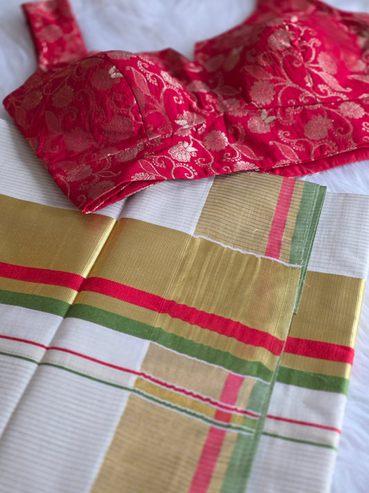 Kerala kasavu saree with blouse combo 6