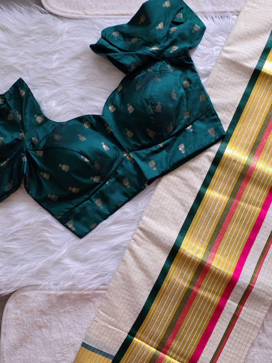 Kerala Saree and matching blouse combo 4