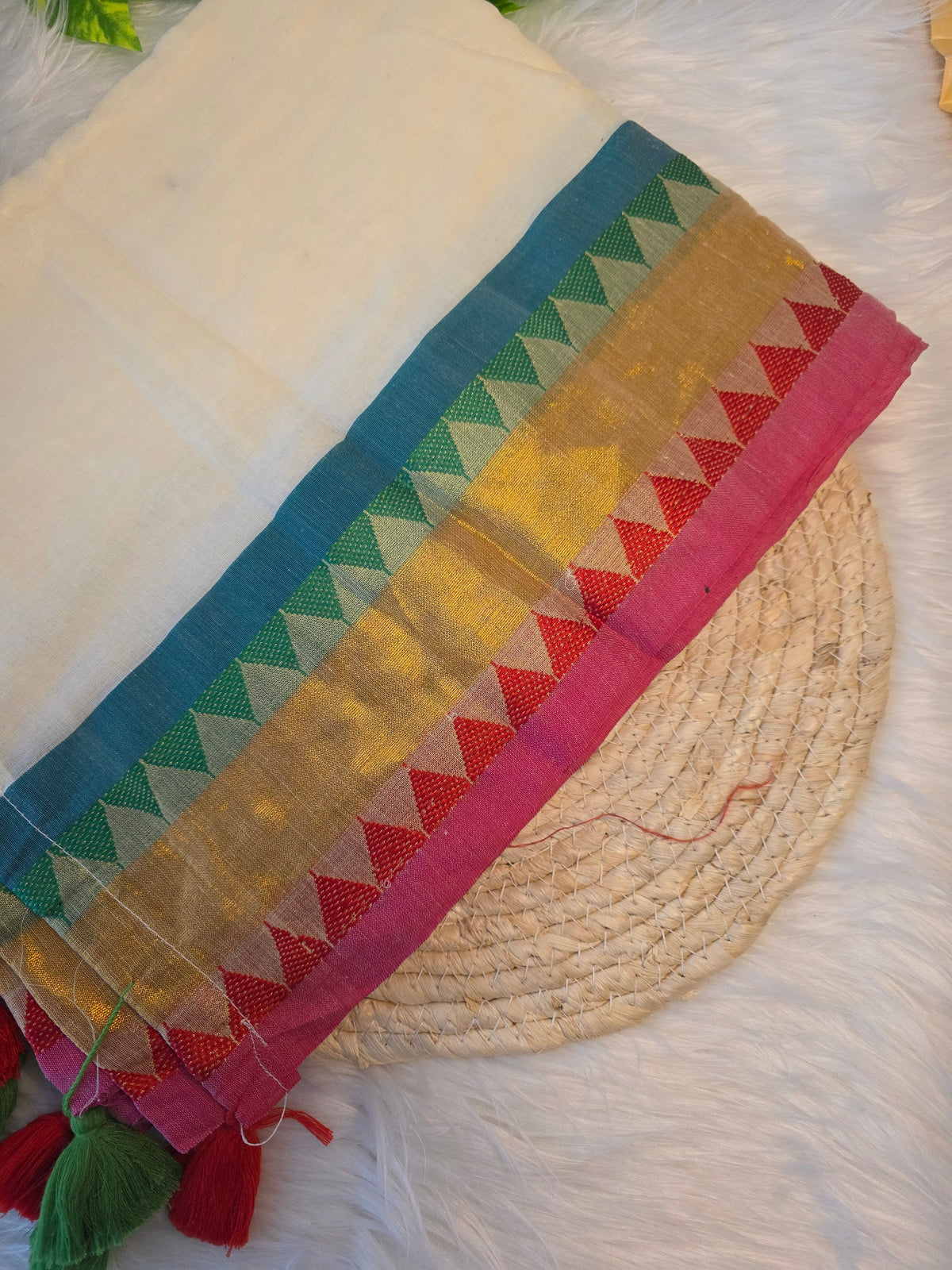 Mulcotton - temple border design - green and red