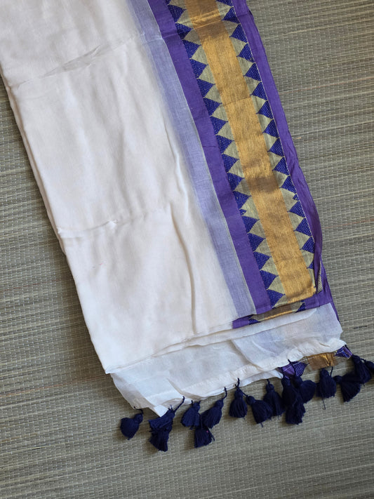 Mulcotton saree - temple border design- violet