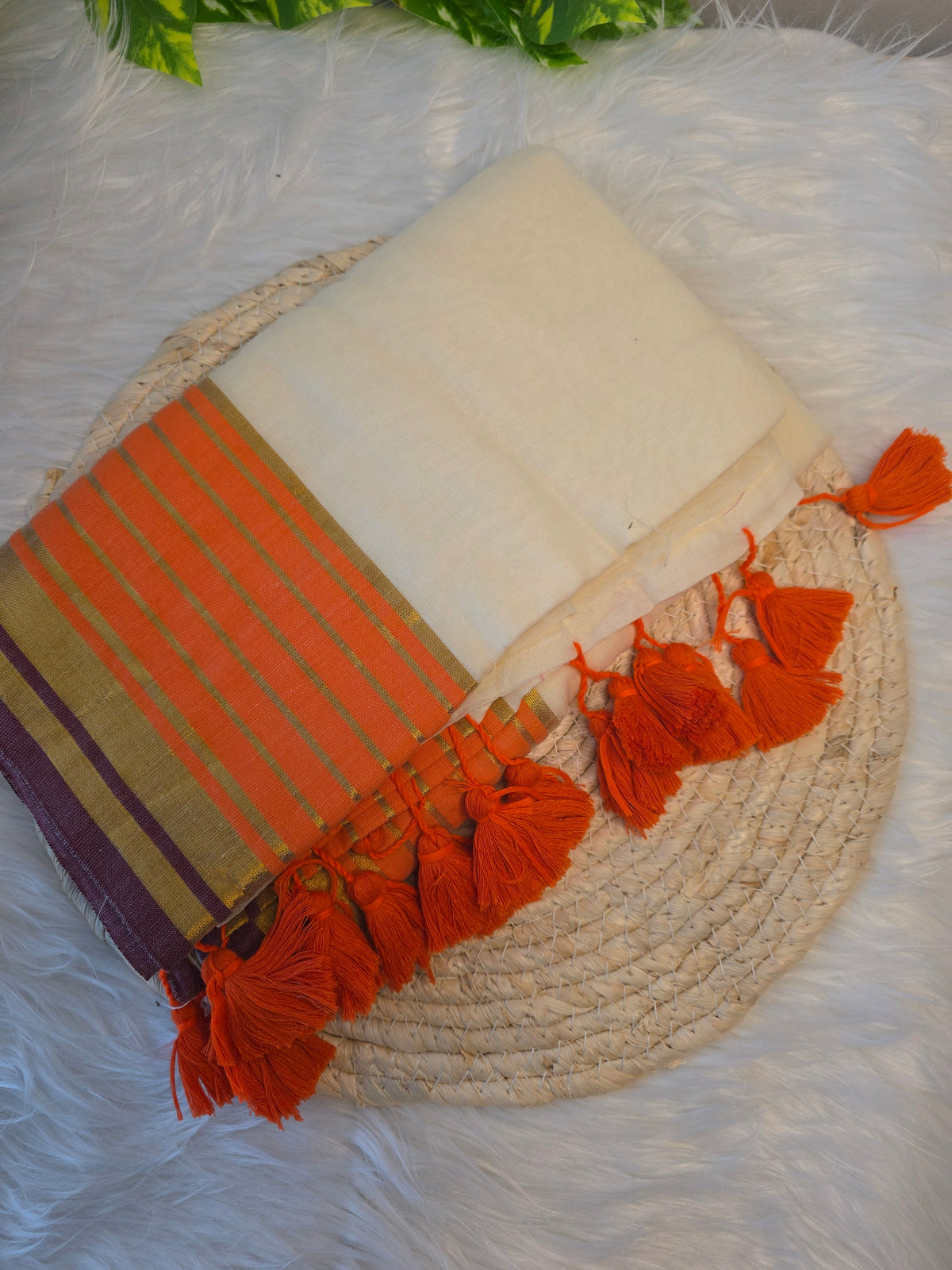 Mulcotton saree - orange