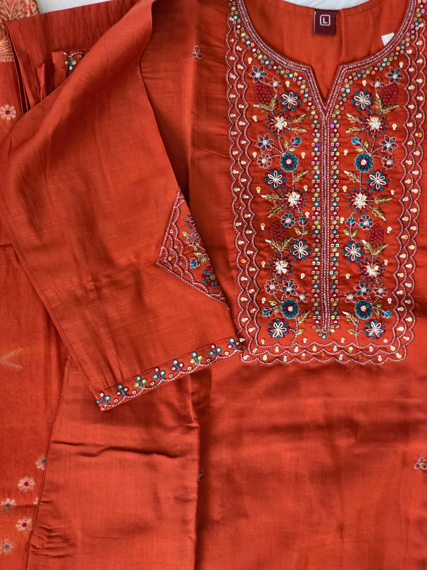 Rust orange Premium 3 piece set with embroidery