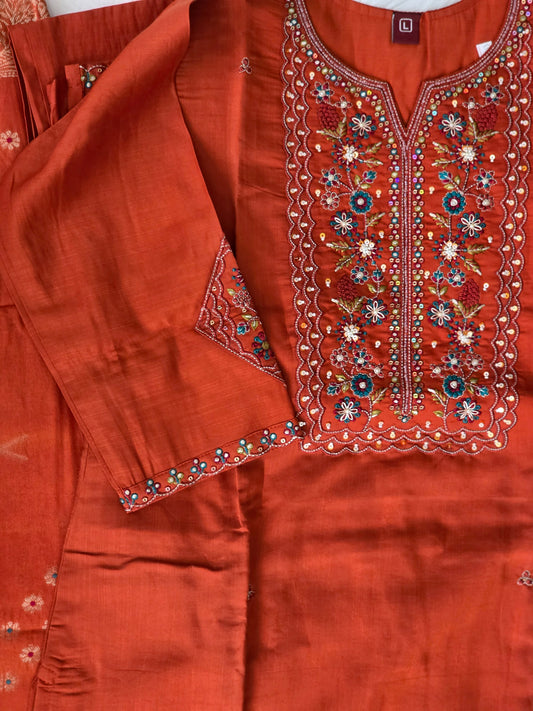 Rust orange Premium 3 piece set with embroidery