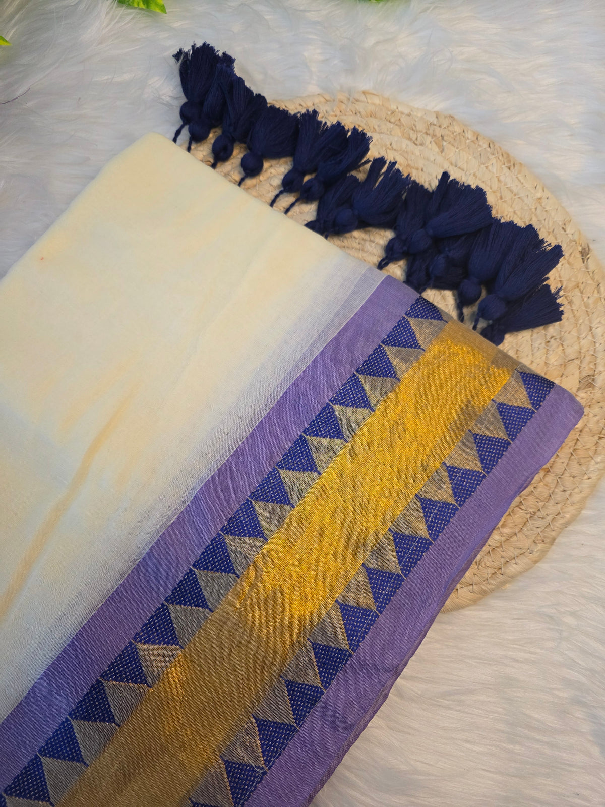 Mulcotton saree - temple border design- violet